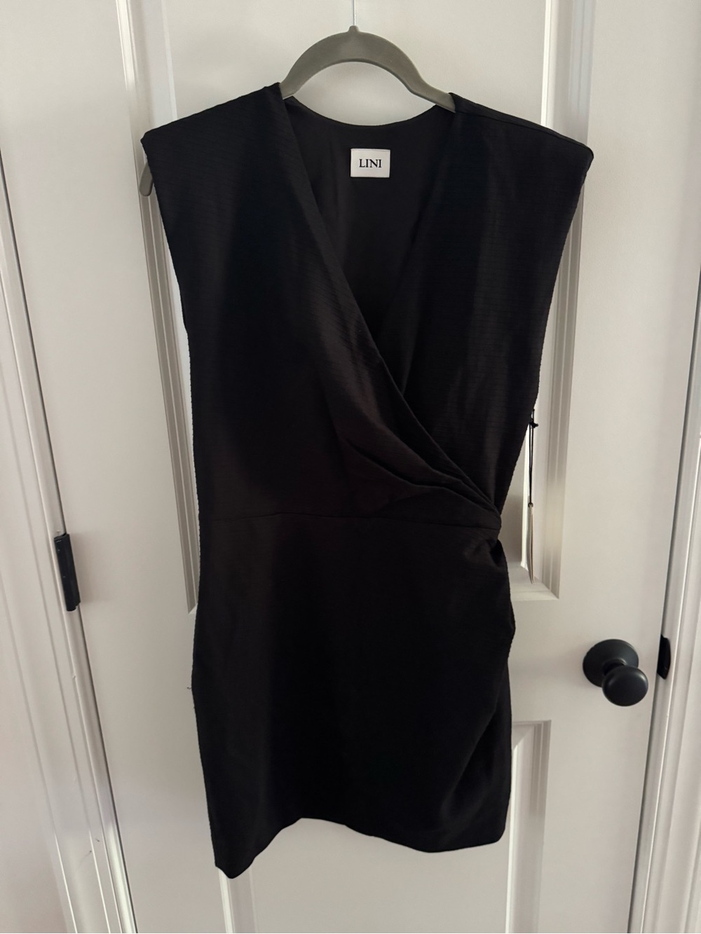 LINI Black Sleeveless Wrap Mini Dress